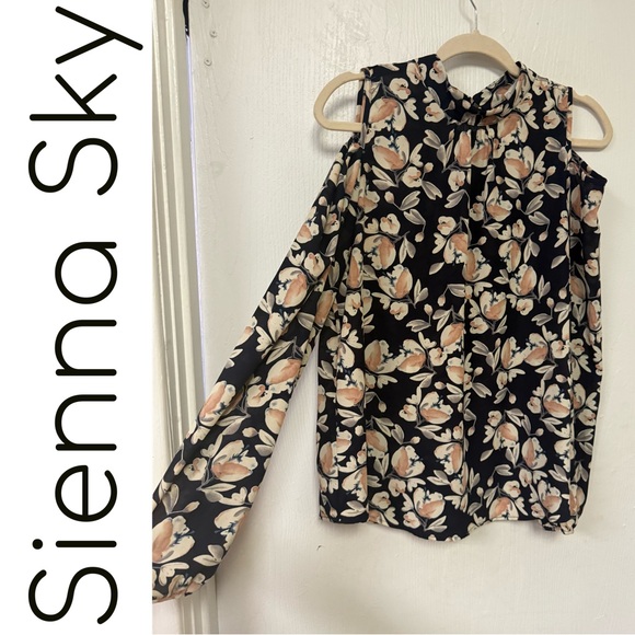 Sienna Sky Floral Cold Shoulder Top - Dark Blue and Cream - Picture 1 of 7